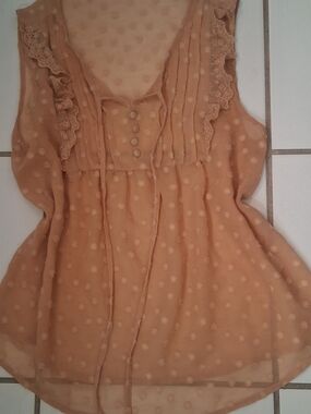 mine Sheer Swiss Dot Sleeveless Top - Tan